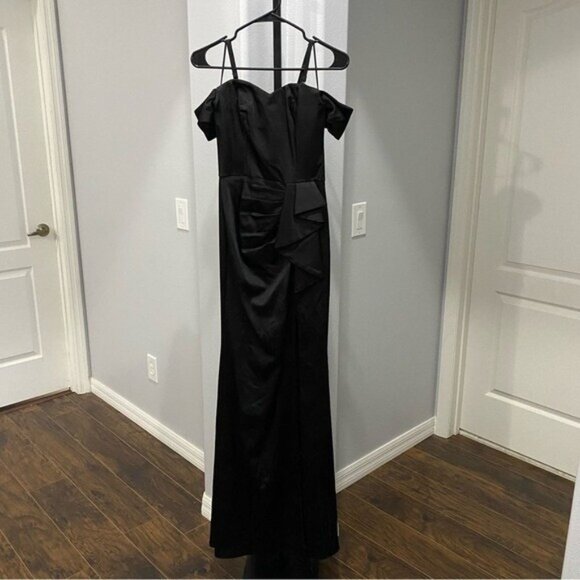 Dress the Population Dress Sz Small Gown Black Gabrielle Satin Off The Shoulder - Picture 5 of 12